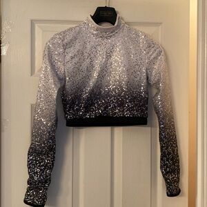 Balara woman’s black, white and gray sequin dance top.